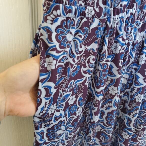 Magnolia Grace Sleeveless Retro Blue Purple Floral Paisley Jumpsuit, Size Small - Picture 5 of 8